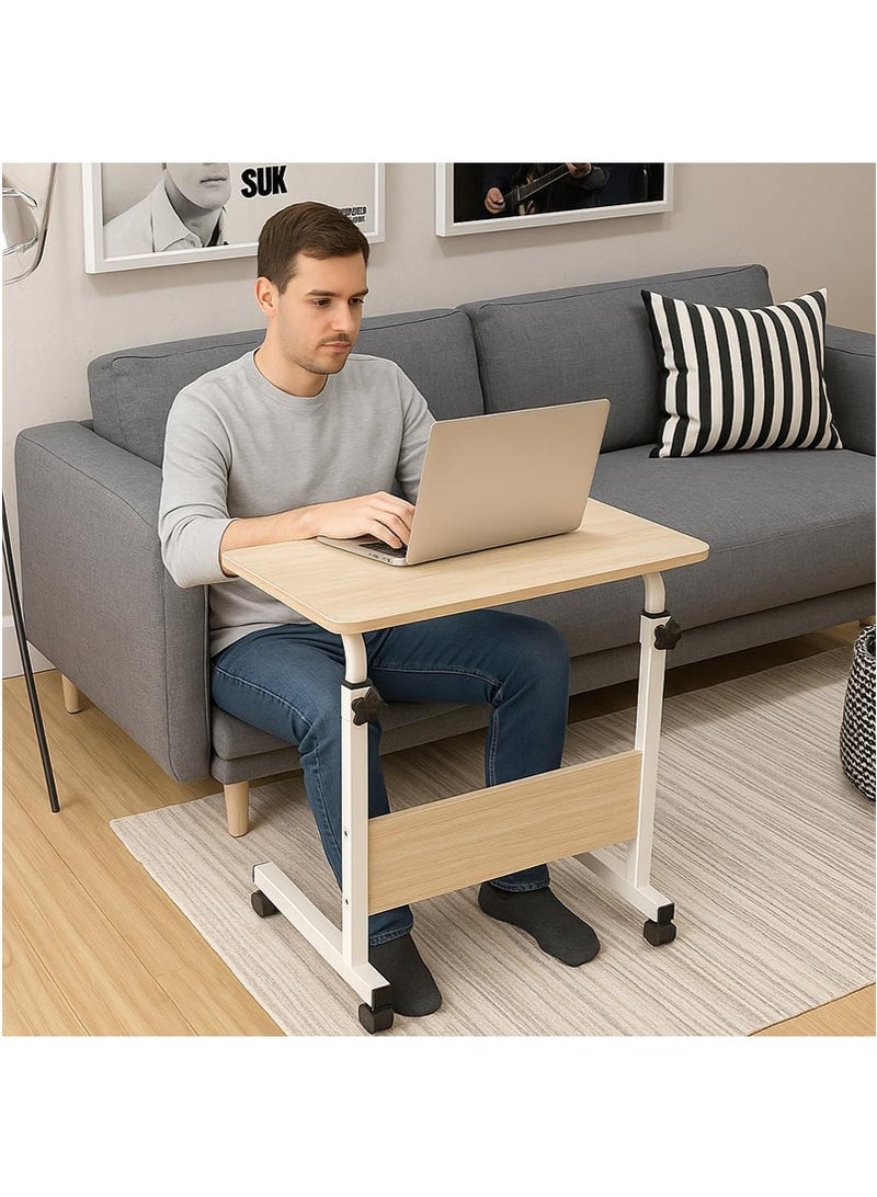 VUCATIN ﻿ 60  × 40 سم طاولة جانبية متنقلة للسرير والأريكة ، مكتب مكتب منزلي قابل للتعديل في الارتفاع ، مكتب دراسة الطلاب ، محطة عمل متنقلة للمساحة الصغيرة (لون الخشب) - Image 3